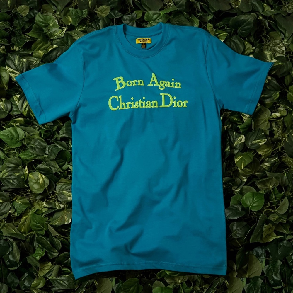 CHINATOWN MARKET Born Again Christian Dior Puff Paint Logo Tee Oversized TShirt - Picture 3 of 9
